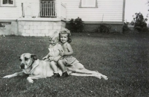 ladywithkids Lady the Great Dane, with my father and aunt, summer 1953